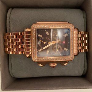 Rose gold Michele Deco ladies watch w/ diamonds